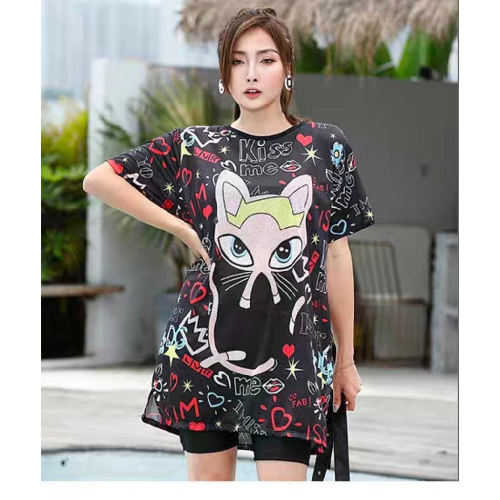 Kaos T-shirt Oversize Cat Kiss Me korean Style