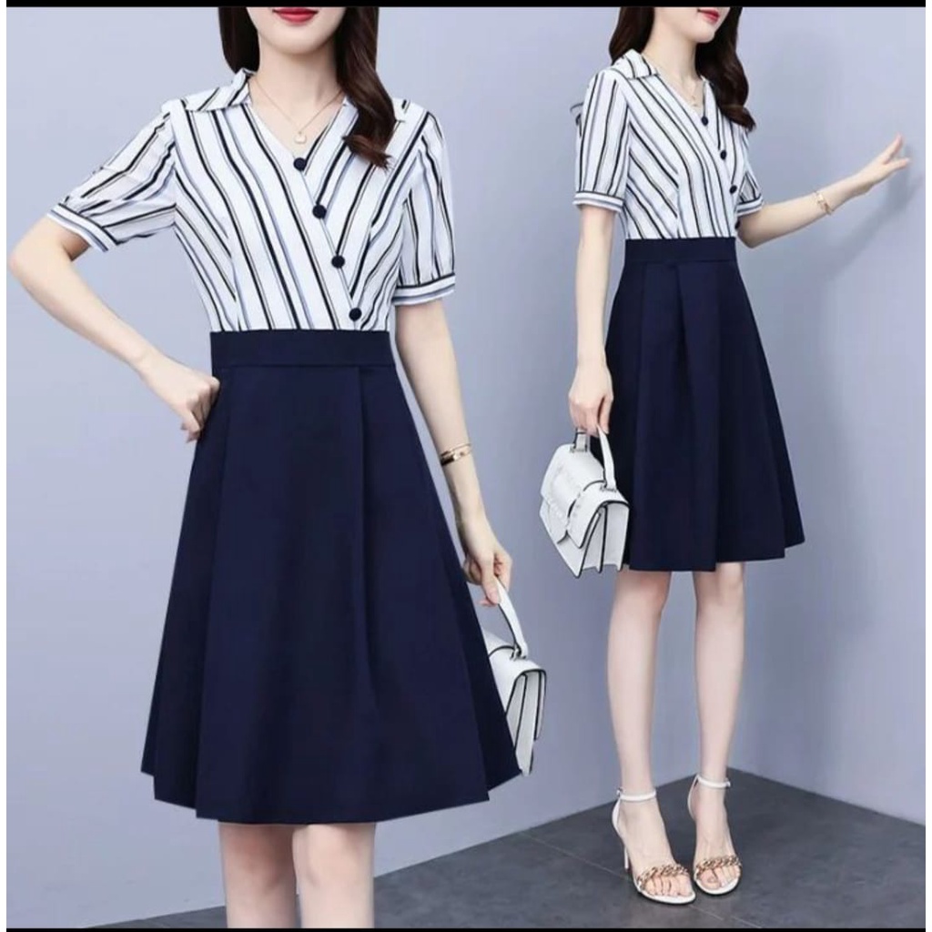 INV - STELAN WANITA / ROK SANDRA / SETELAN SANDRA / TERBARU / NAVY BLUE / TERPOPULER