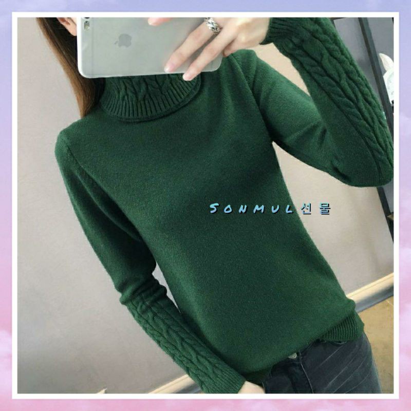 Turtleneck Slim Knitted Sweater Winter Import Baju Rajut Tangan Panjang Musim Dingin