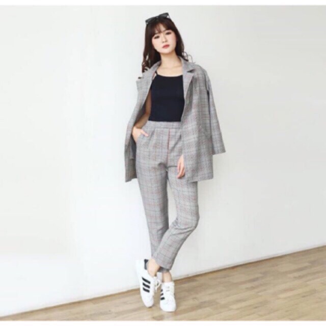 Roxy Premium Set Blazer Pants Kotak / Outer Blazer Linen Blazer Kotak Casual / Blazer Korea / Blazer