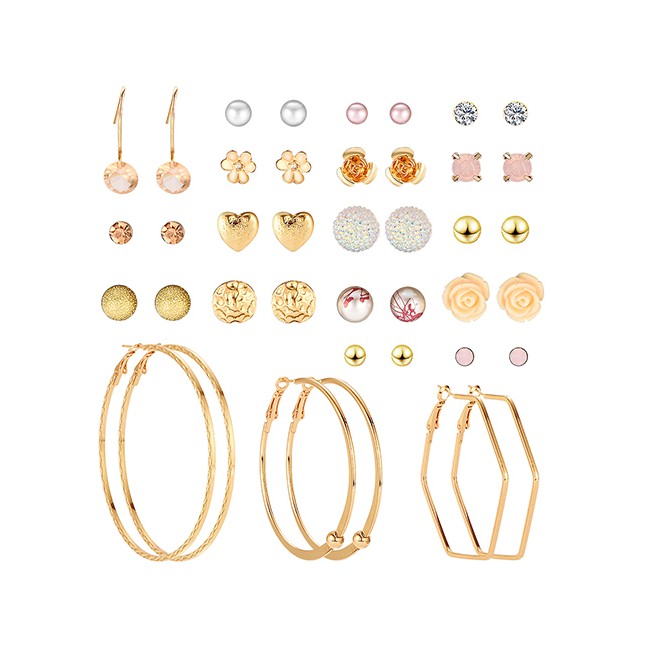 LRC Anting Set Fashion Gold Resin-studded Earrings 20 Pairs F83538