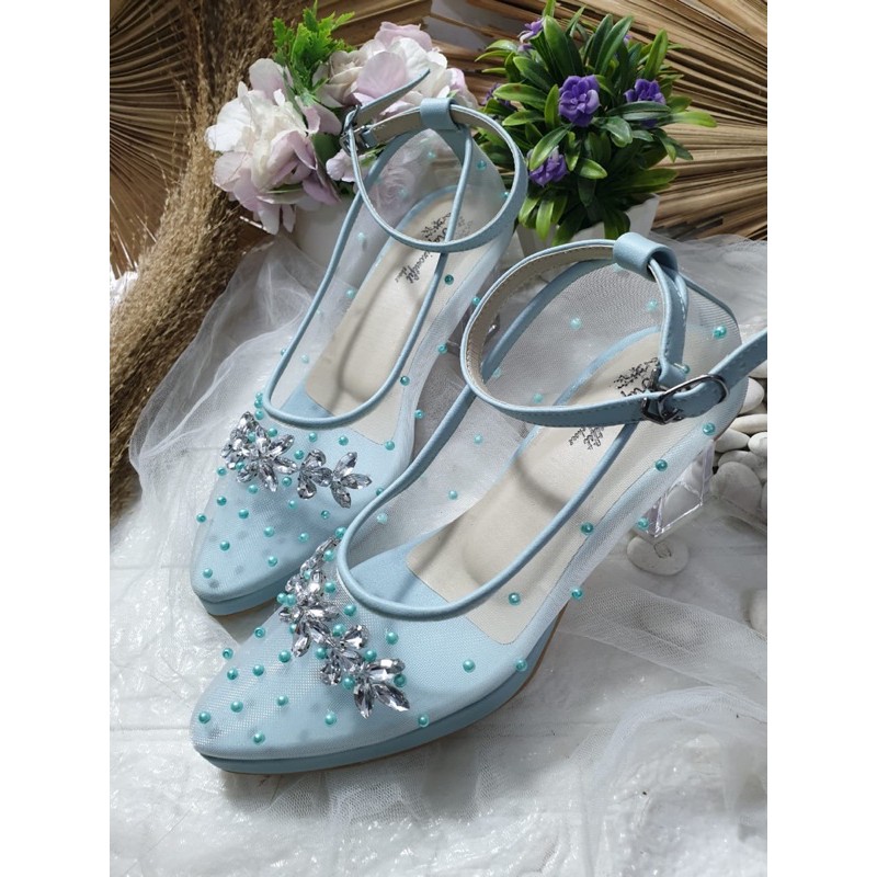 sepatu anessmo babyblue tali 7cm kaca