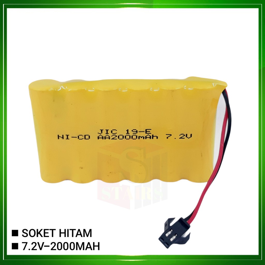 Baterai RC/Baterai Mobil Remot Ni-Cd 7.2volt - 2000mAh Socket Hitam Model Sejajar