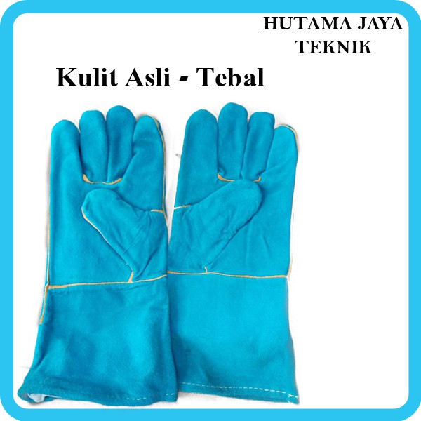 Sarung Tangan Las Listrik Kulit Asli Tebal Panjang Biru