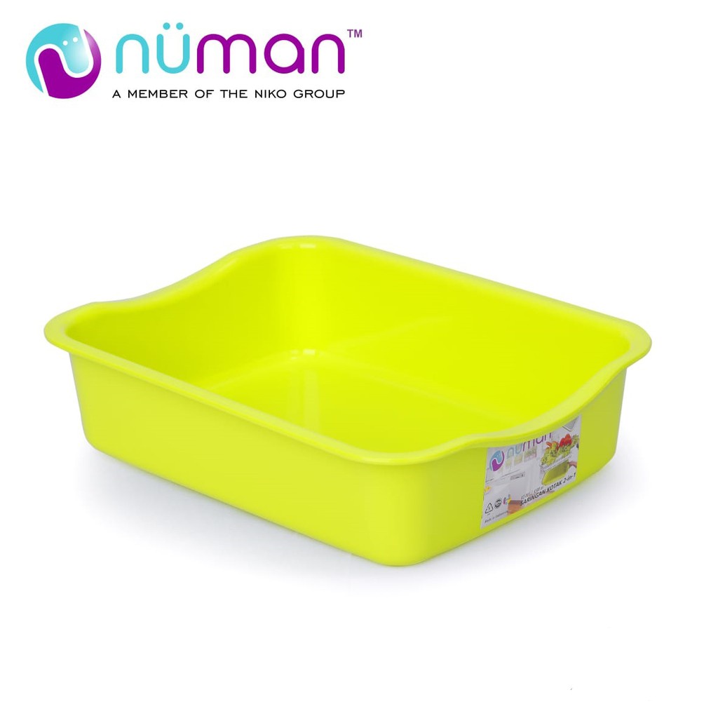 Baskom Kotak + Saringan (1SET) Numan 2in1 Saringan Sayur Wadah Bak Pasir Kucing Jaring Kucing Litter Box With Filter Wood Pellet