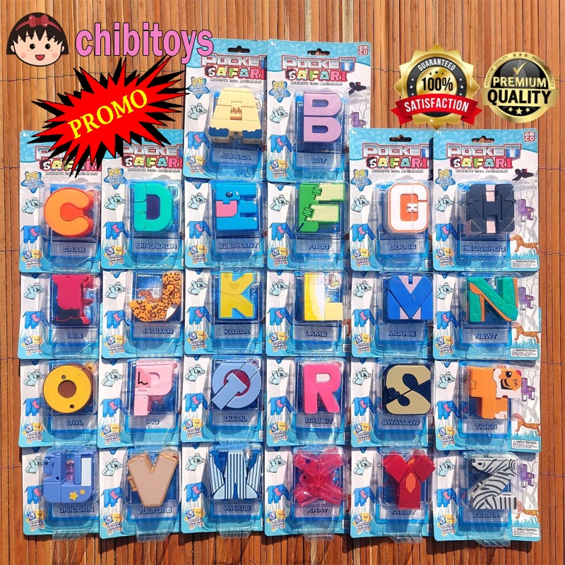 Transformers Pocket Safari Animals Alphabet Robot Abjad Alpaca Bat Crab Dinosaur Elephant Frog