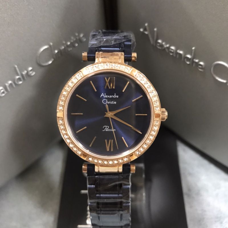 Jam Alexandre Christie AC 2710 LH BUR Wanita Rantai Biru Rosegold Bulat