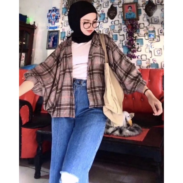 KEMEJA TAMARA BATWING [ MOYGE BATWING FLANEL ] KEMEJA KOTAK KOTAK WANITA