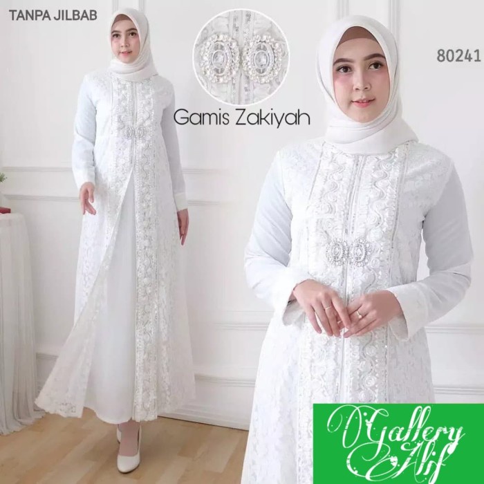 PREMIUM GAMIS JUMBO ZAKIYAH SILK BRUKAT WHITE PUTIH DRESS AKAD UK 3L 4L 5L - 5L, RENDA POLOS