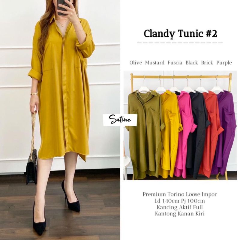 Clandy tunik#2 premium torino loose import kancing aktif full satine