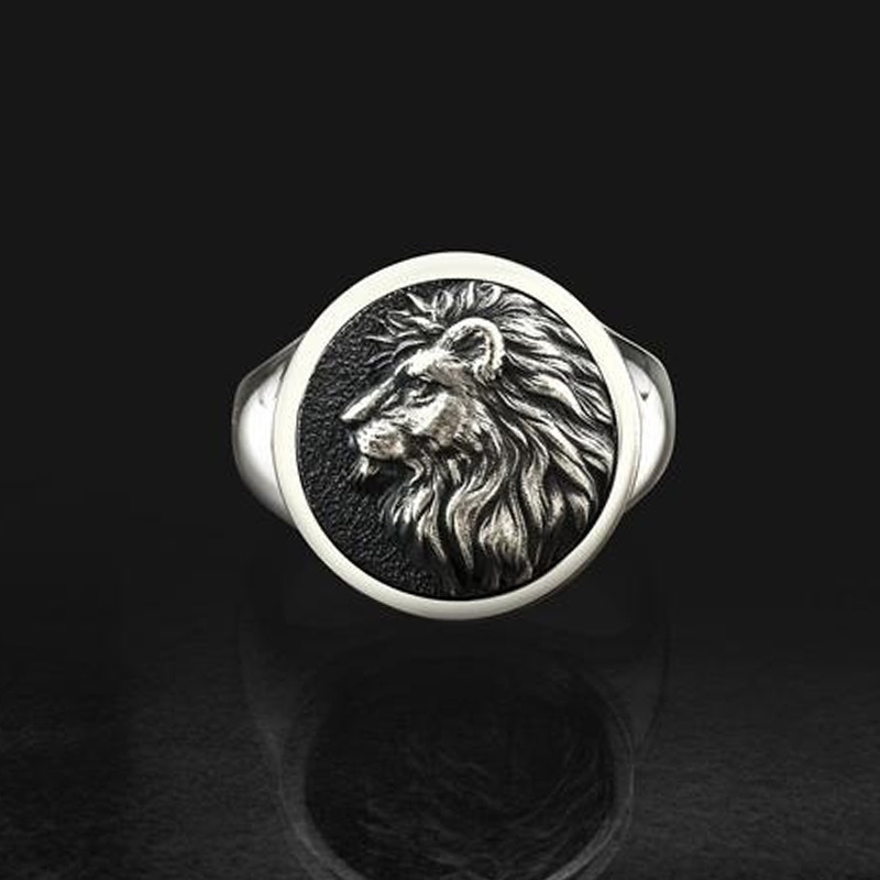 Cincin Desain Kepala Singa Bahan Stainless Steel 316l Gaya Punk Untuk Pria