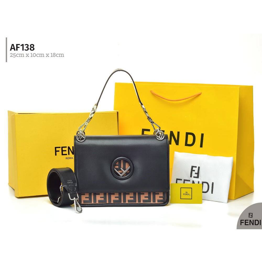Tas Fendi Kan I F Logo Embossed Medium HITAM - Coklat Semprem AF138