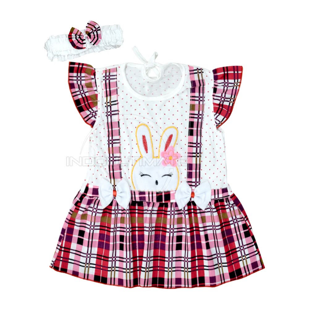 Dress Bayi Perempuan + FREE Bando PLANET KIDZ TRS-122 Dress Rok Bayi Baju Rok Terusan Bayi Pakaian Bayi Perempuan Dress Bayi Pesta Motif Lucu