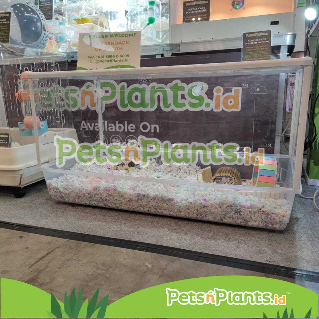 PnP Kandang Hamster Crystal Clear Akrilik Besi Plastik Tray 100x52x52 CM