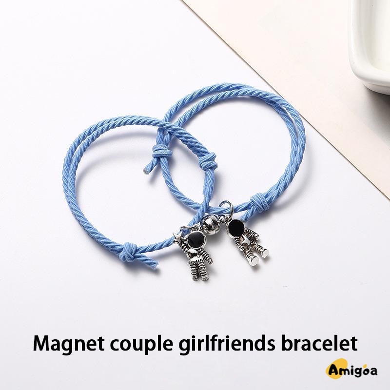 2Pcs Gelang Couple Magnet AstronotAttract Pasangan Bracelet PersahabatanHitam Wanita Dan Pria Anyaman TaliTangan Korea Fashion Aksesoris AMG2