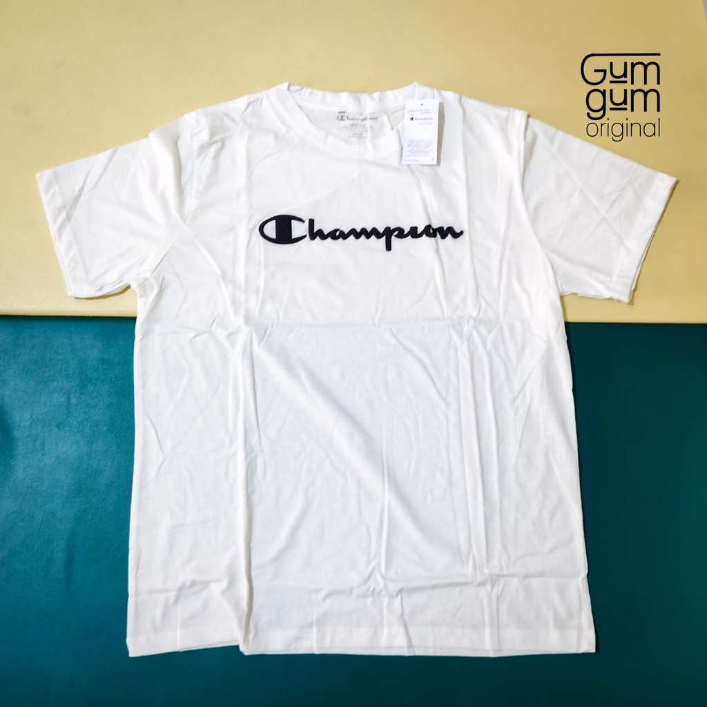 T-Shirt Champion Original - Emboss Logo Putih (Kaos Pria Wanita / Unisex)