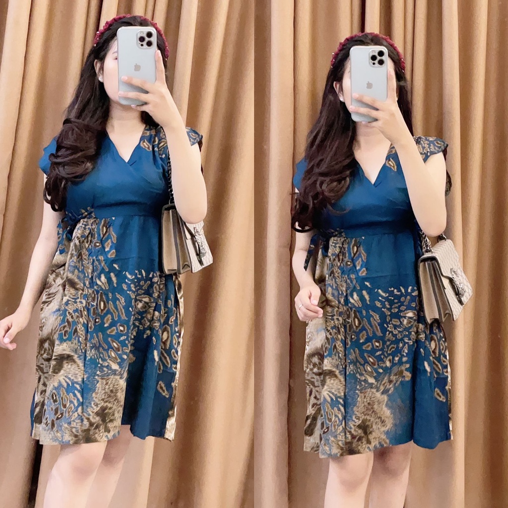 Baju tidur Daster kekinian kimono busui frendly bahan rayon adem-LEOPARD BLUE