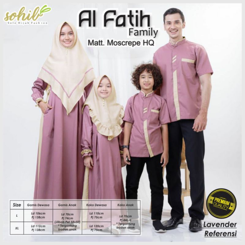 AL FATIH FAMILY SET BY SOHIB COUPLE GAMIS POLOS MOSCREPE SYARI SET KHIMAR GAMIS ANAK LEBARAN