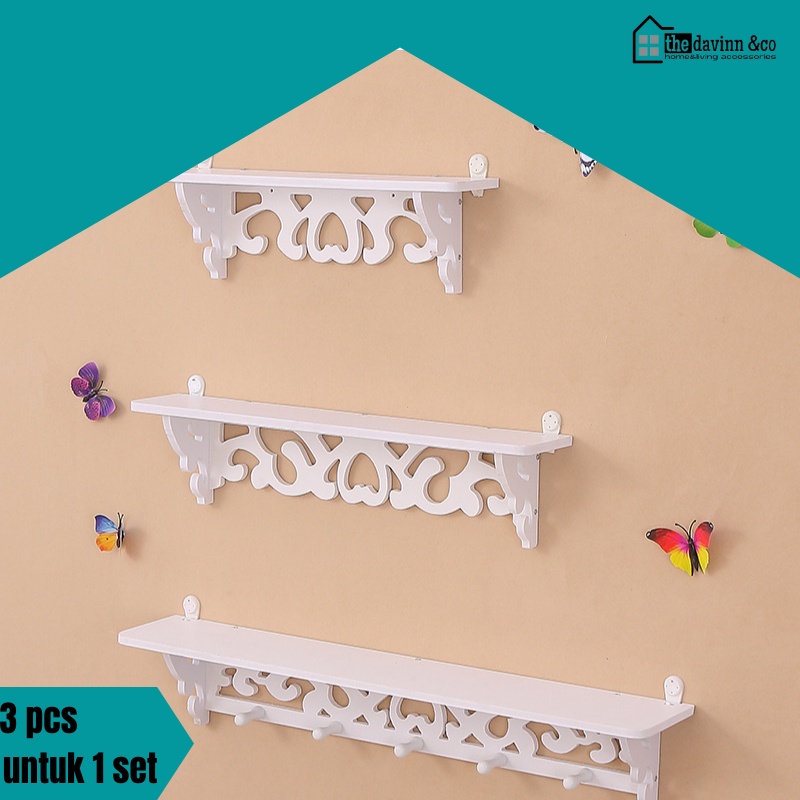 Rak Dinding Minimalis (1 Set Isi 3 Pcs)  Tempat Pajangan Hiasan Foto Vas Pot Tanaman Dinding