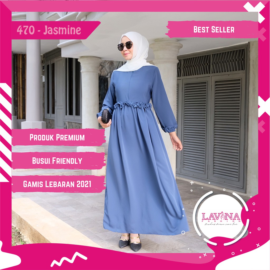 Gamis Gamis Wanita Muslim Jasmine LF470 Dress Maxi Wanita Remaja Polos M L XL (V3H2) Gamis Brukat Ga