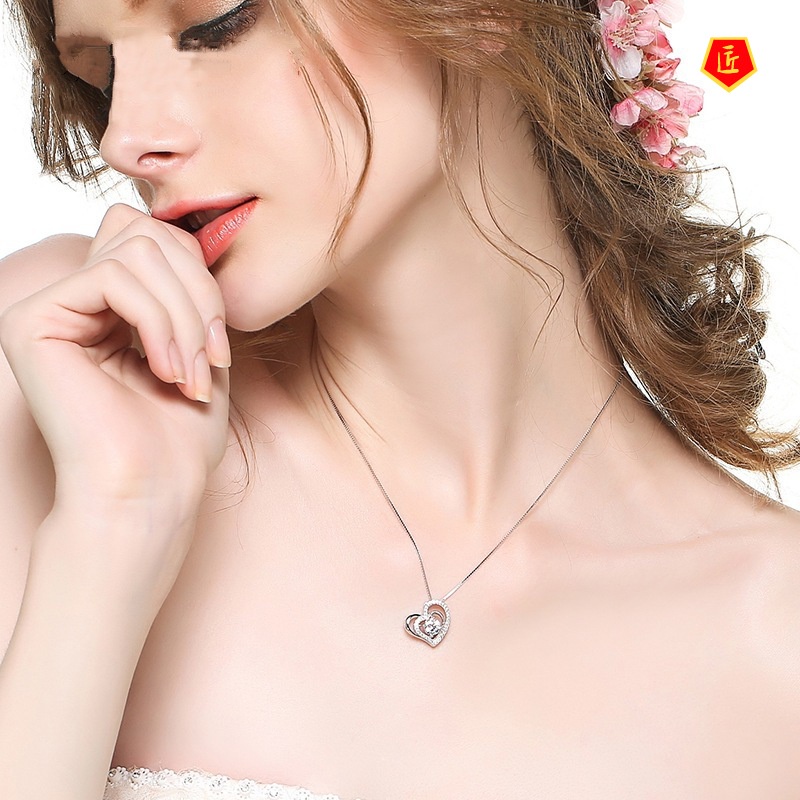 [Ready Stock]New Fashion Hollowed-out Heart-Shaped Necklace Micro Rhinestone Pendant Fashion Elegant