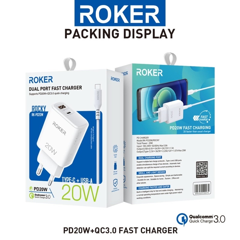 CHARGER - TC ROKER ROCKY PD 20W + QC 3.0 FAST CHARGING RK-PO20W