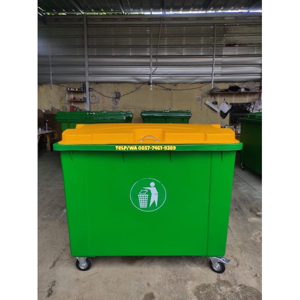 TEMPAT SAMPAH BESAR/TONG SAMPAH BESAR/BAK SAMPAH BESAR VOLUME 660 LITER KOMBINASI WARNA HIJAU TUTUP 