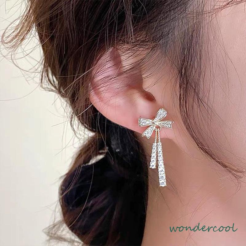 Elegan Berlian Mutiara Fashion Sederhana Temperamen Wanita Anting Rumbai Panjang-Won