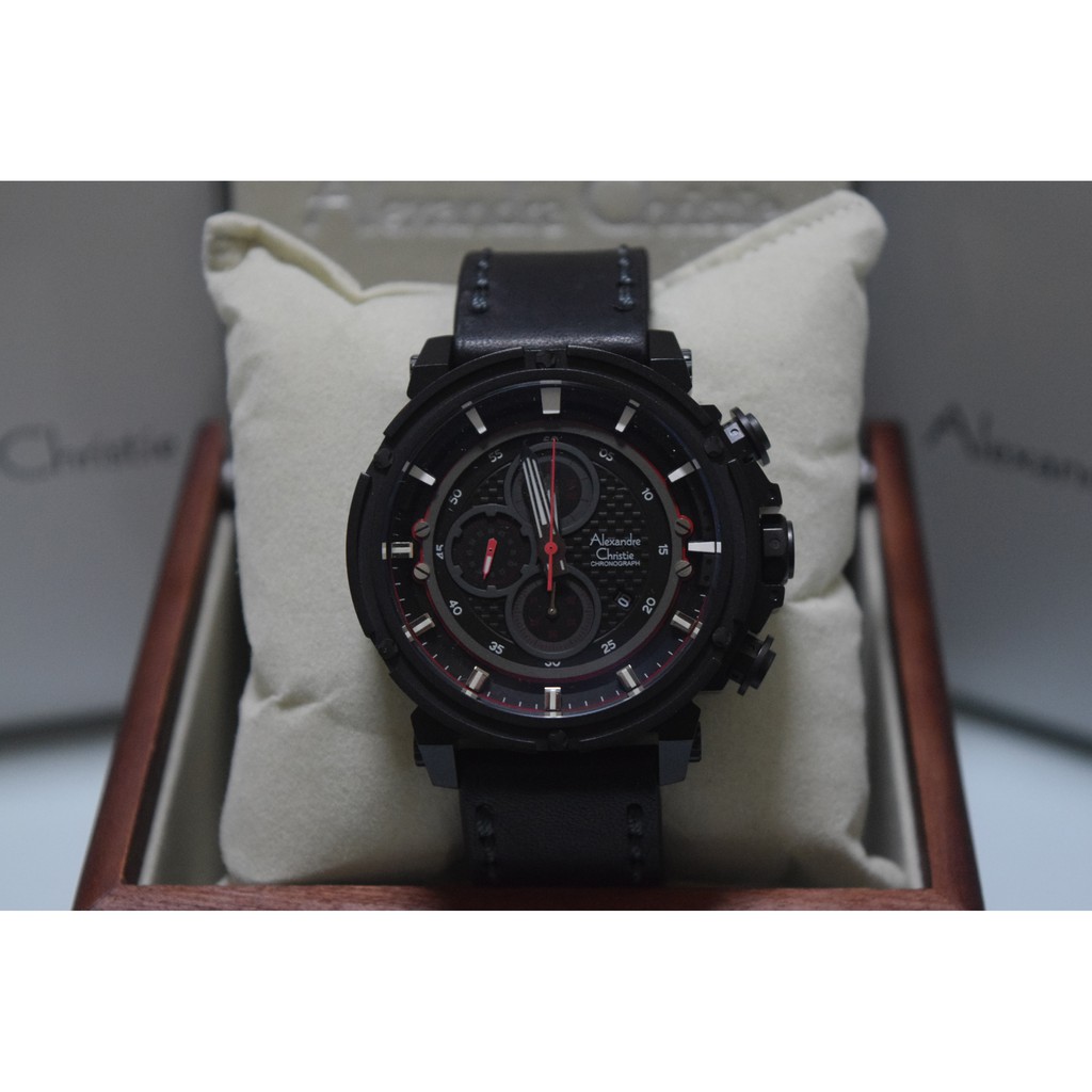 Alexandre Christie AC 6375 Full Black Leather Black for Men Original