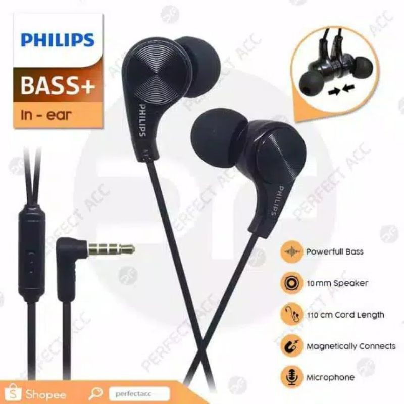 Headset Earphone Philips Bass+ Handsfree Headphone