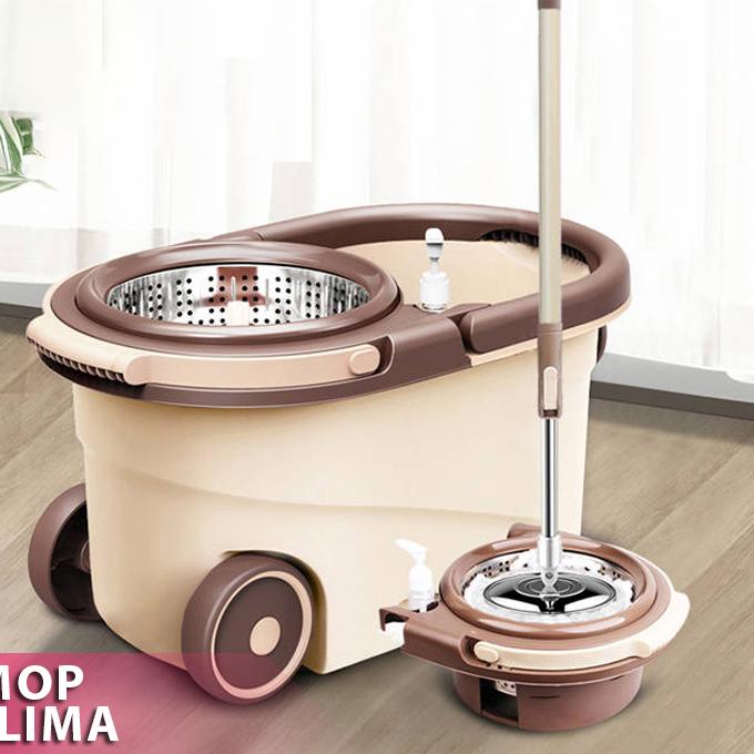 ☈ [&SameDay]AIJIA Alat Pel Lantai Praktis Spin Mop 6L Bucket Aclima Brown Ultra Mop ✳