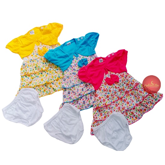 Setelan Dres Bayi Perempuan / Baju Bayi Model Dres 3-18 Bulan