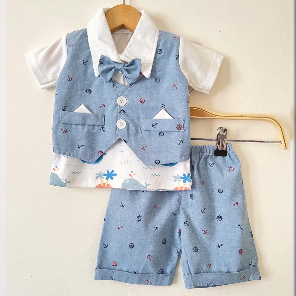 setelan rompi bayi 0 12 bulan newborn vest TUXEDO Baju Pesta kondangan Setelan Kemeja Celana Lucu Anak Bayi Cowok Laki  GRIZZ / CRABBY / MILK JAM / ROMPI PAUS / CAPTAIN / MR JOHN / LUC / ANIMAL BIKE