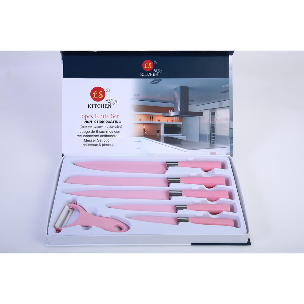 SALE VS333 Pisau Dapur Set Full Color Pink Isi 6 Pcs 05