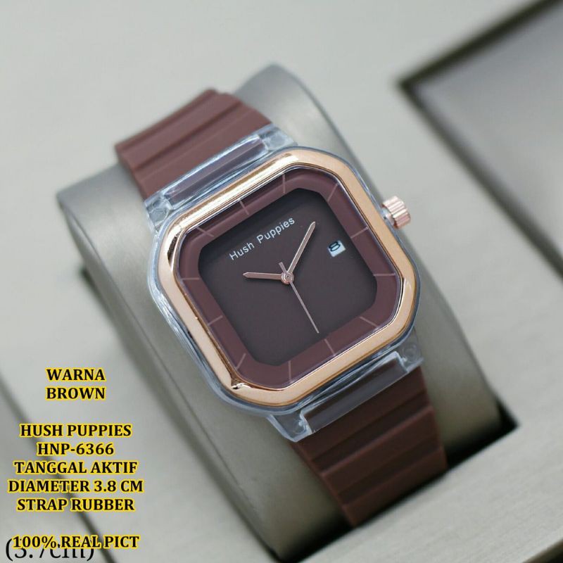 (Cod)Jam Tangan Wanita Hushpuppies Sergi Detik Jarum Strap Rubber Tanggal Aktif(Dikirim Jakarta)