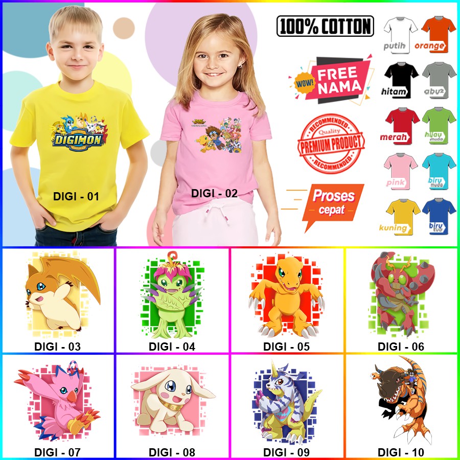 Baju Kaos ANAK DAN DEWASA DIGIMON COUPLE (FREE NAMA)