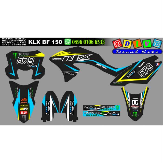 Decal KLX BF 150 LIS BIRU KUNING
