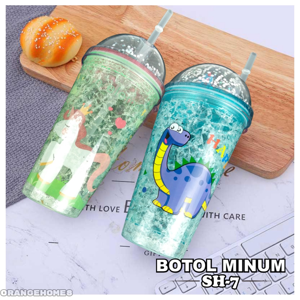 COD_Tumbler Gel Glitter Botol Minum Berkarakter Sedotan