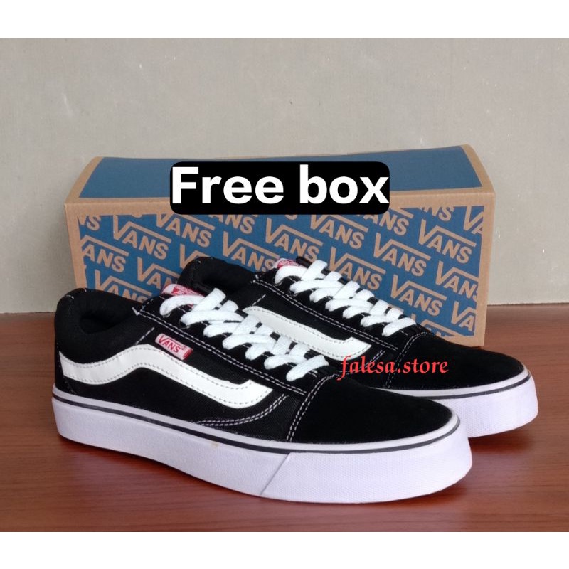 (free box vans)sepatu vans  old skool classic black white sepatu vans premium classic hitam putih