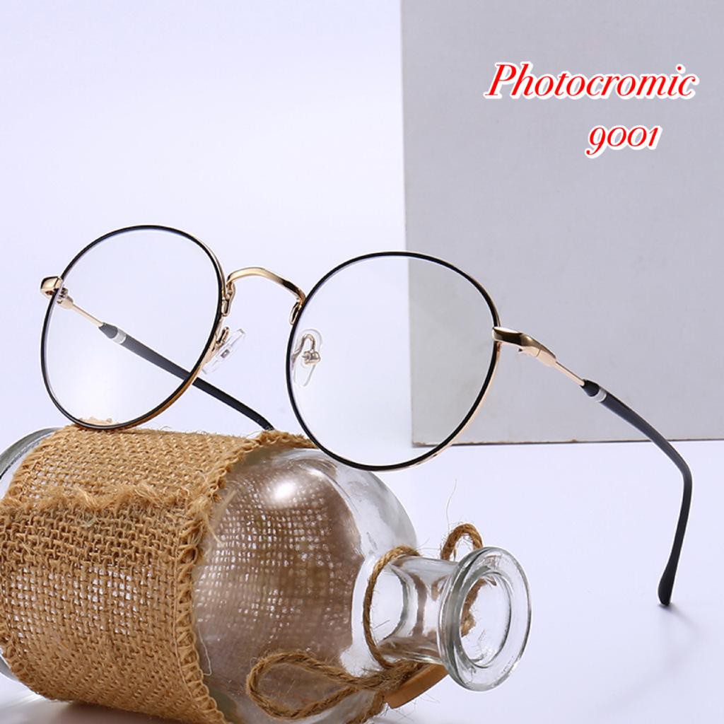 NEW Kacamata Photocromic Retro Frame Optik Wanita Pria Minus Fashion Style Vintage 9001-1