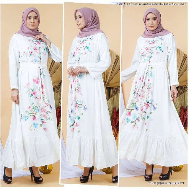 Gamis Putih Bunga Pink