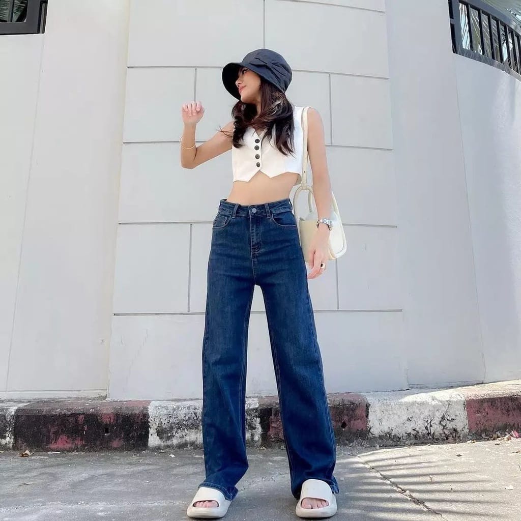 Korean New Women's Loose Highwaist / Highwaist Kulot Jeans Wanita Loose-6