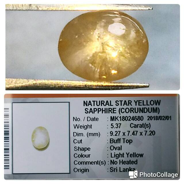 Yellow safir star srilanka 5,37 crt ( Trapiche safir )
