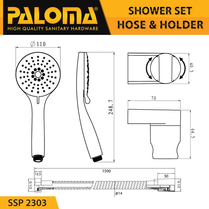 PALOMA SSP 2303 Shower Set Handshower Mandi Hand Head Kepala Air Paket