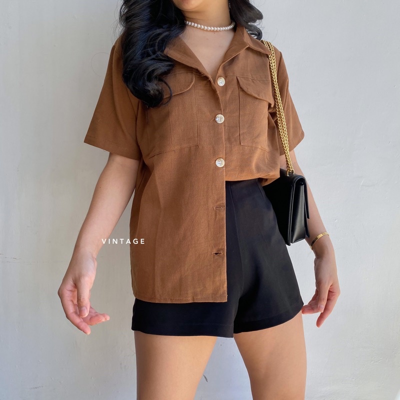 KEMEJA WANITA CASUAL POCKET TOP KEMEJA WANITA POLOS BASIC MURAH-2