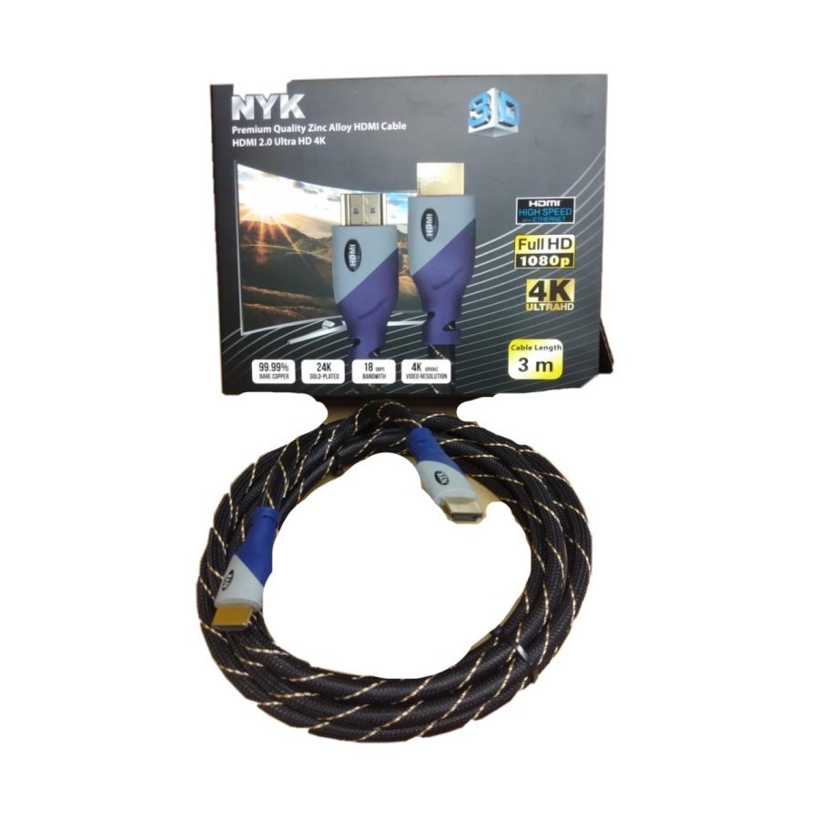 Kabel HDMI 3M NYK V.2.0 4K Gold Plated HD Cable HDMI 3 Meter