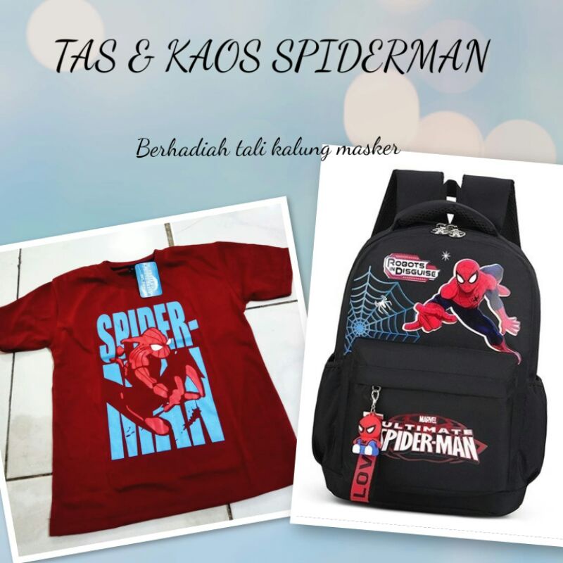 Rully_ Kaos anak  sablon 1-11th Splder-man +Tas Ransel Sd Tk Paud bisa cod