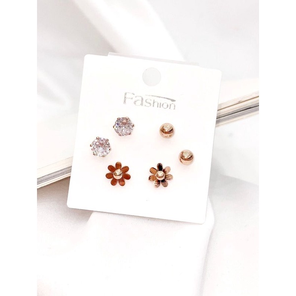 Anting Titanium Asli isi 3set Earring Stainless Steel Ori Anti Karat 09