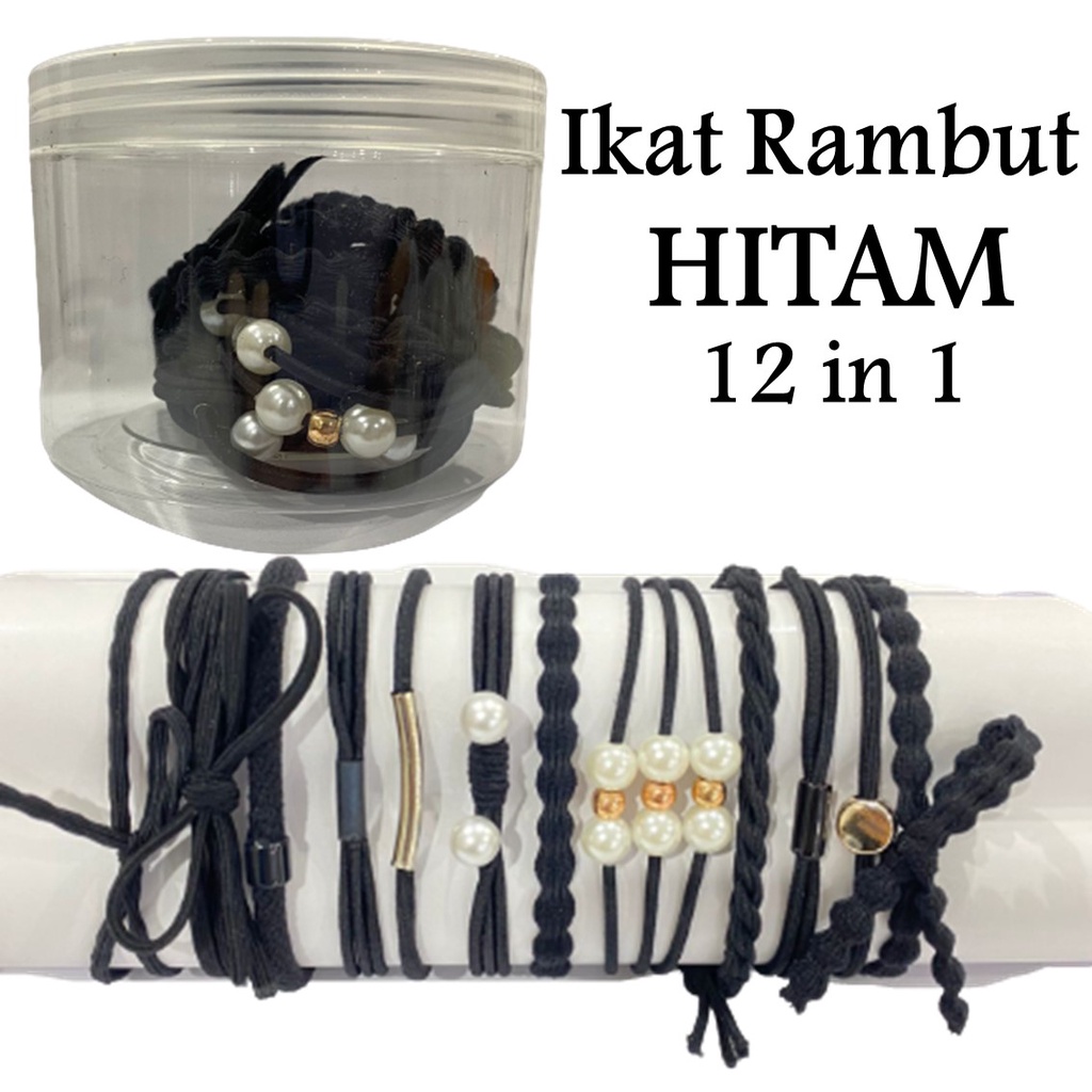 HC Ikat Rambut Simple Bahan Karet Gaya Korea untuk Wanita kemasan tabung isi 12pcs Impor-HITAM