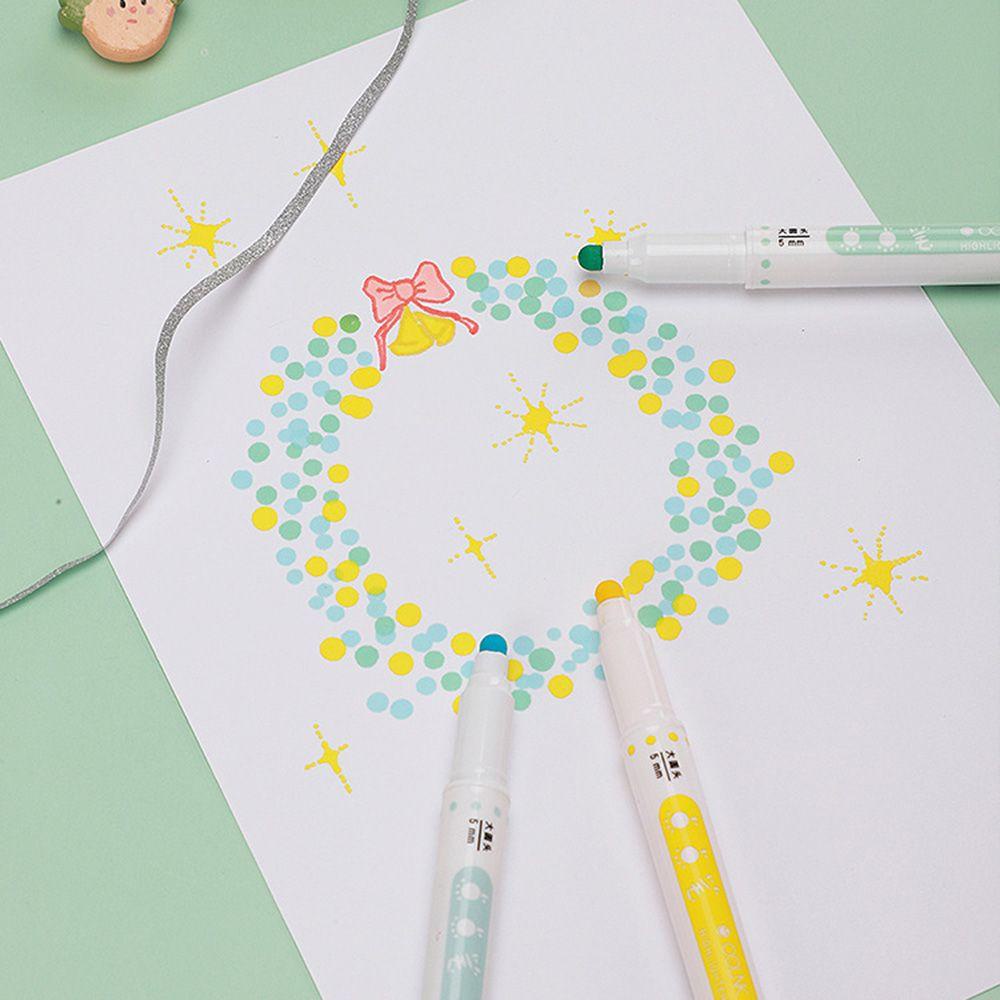 Top 6pcs Dot Stabilo Pen Fashion Warna Terang Dual Side Liner &amp; Spot Painting Brush
